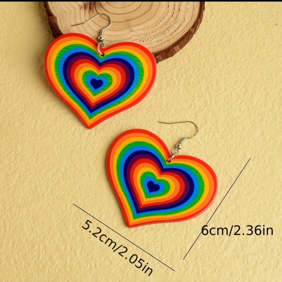Double Sided Pierced Rainbow Heart Earrings - Picture 7 of 7